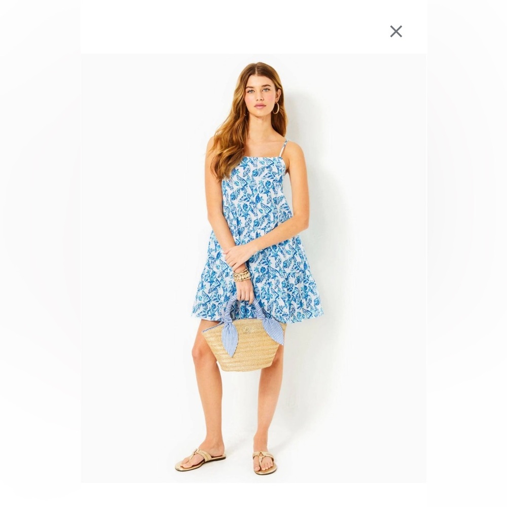 Lilly Pulitzer Alessia Cotton Blue and White Bahamian Dress Brand New!